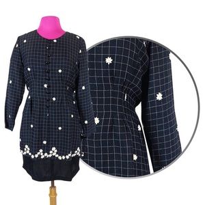 Cottage core midi dress daisy floral grid 80s Vintage Rayon Plaid Southern Belle